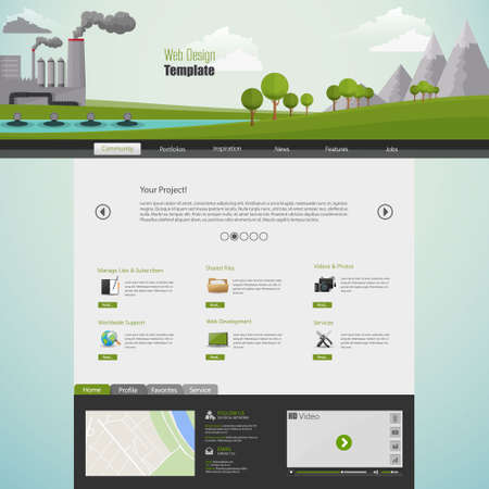 Modern Eco website template with flat eco pollution illustrationのイラスト素材