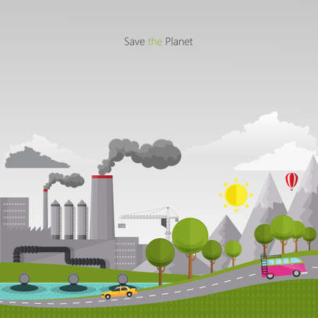 Eco Flat design vector concept illustration with icons of ecology, pollutionのイラスト素材