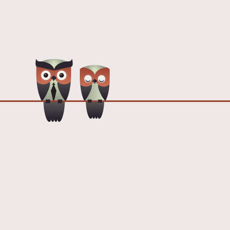 Minimal Vector backgrounds with couple of owls on the branchのイラスト素材