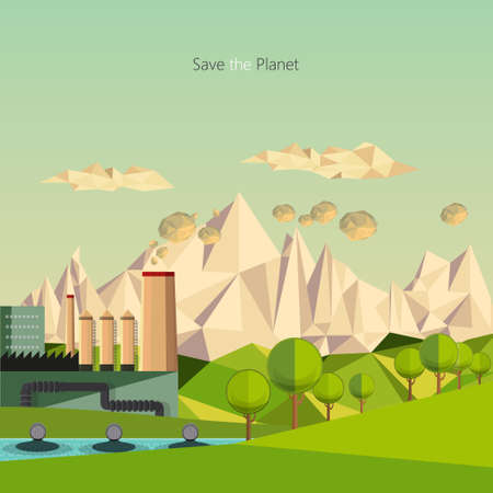 low polygon landscape environmental pollution theme.のイラスト素材