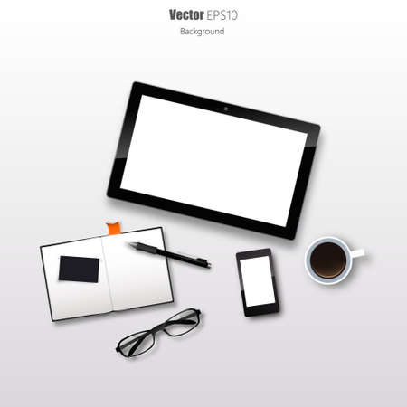 Tablet on Desk Still Life Realistic Vectorのイラスト素材