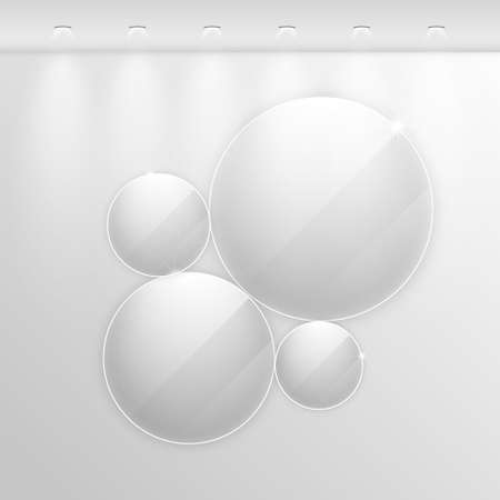 Elegant realistic glass frame on a wall with lights for images and advertisement.のイラスト素材