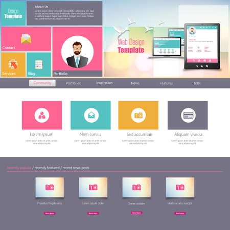 Colorful Flat Website Design Template Vector Illustrationのイラスト素材