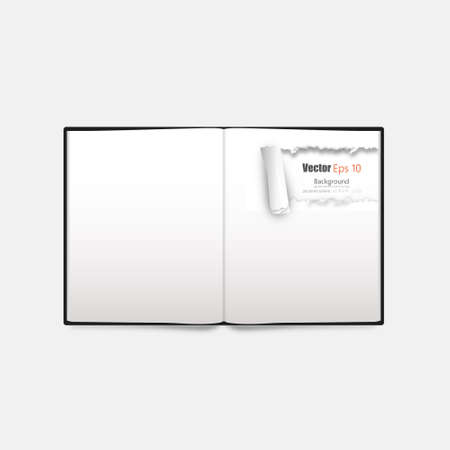 Vector Open book with ripped page isolated on white backgroundのイラスト素材