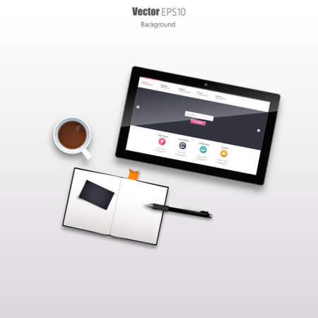 Tablet on Desk Still Life Realistic Vectorのイラスト素材
