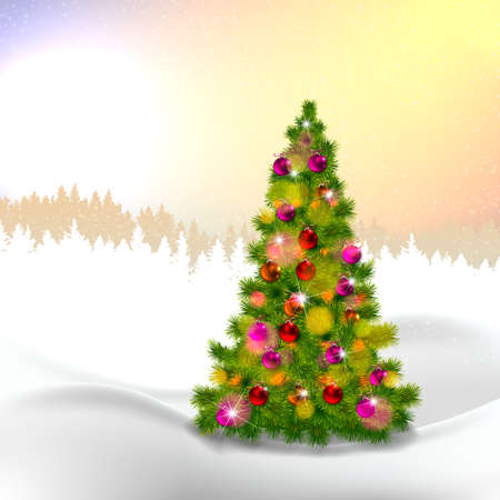 vector illustration of decorated Christmas tree realistic illustrationのイラスト素材