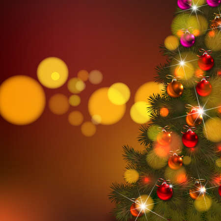 Beautiful Vector Christmas background of de-focused lights with decorated treeのイラスト素材