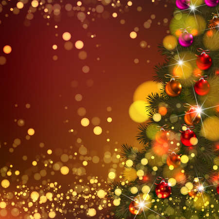 Beautiful Vector Christmas background of de-focused lights with decorated treeのイラスト素材