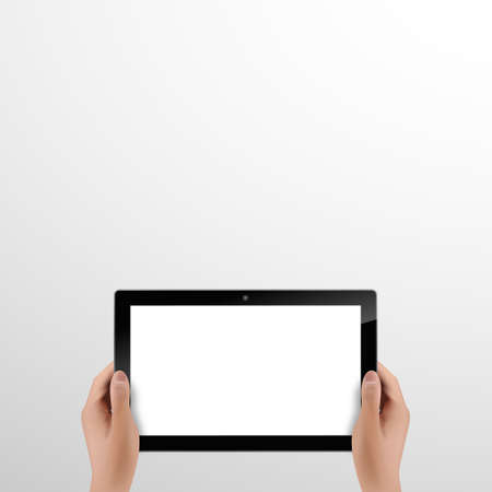 Digital Tablet And Hands Vector Photorealistic Illustration. EPS 10のイラスト素材