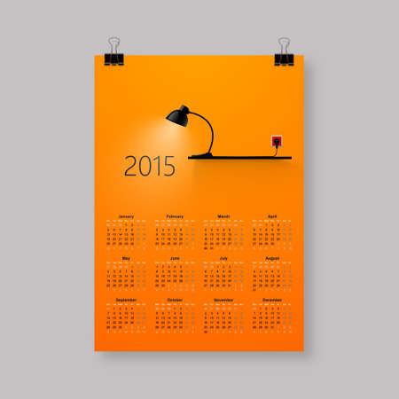 Calendar for 2015, with photorealistic lamp, and spotlight. Vector EPS10.のイラスト素材