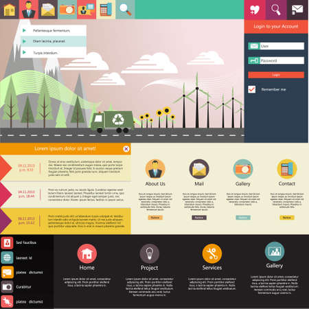 Flat Website Template Design with eco elementsのイラスト素材