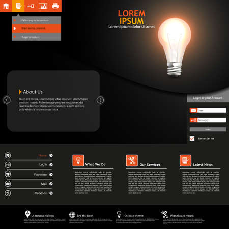 Dark and Orange Website Template Design, with bulb illustrationのイラスト素材