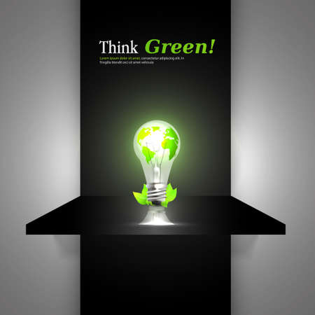 Eco bulb light in the dark. Realistic vector design. Green think.のイラスト素材
