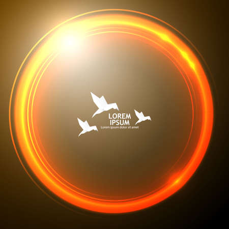 Golden light effects on round placeholder for your text on dark brown background.のイラスト素材
