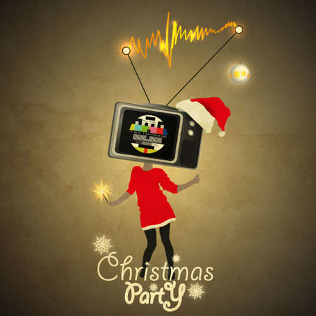 Christmas party Flyer. Tv-Head Gril on High - No signalのイラスト素材