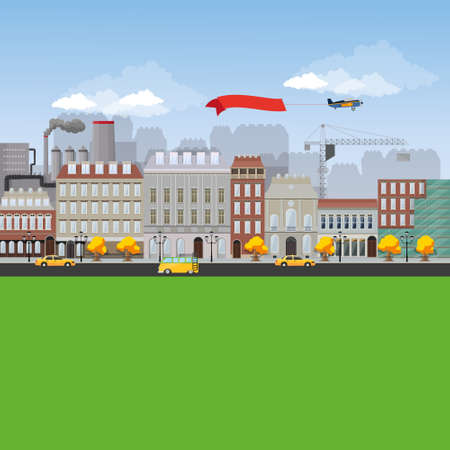 Detailed Flat design urban landscape illustrationのイラスト素材