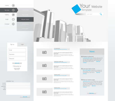 Vector Business Website Template, with corporate buildings illustration. のイラスト素材