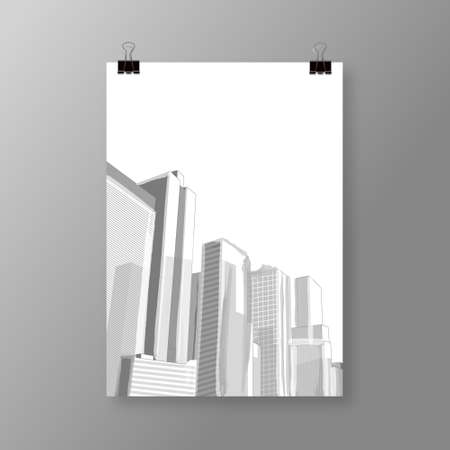 Cover or flyer design with city illustration, のイラスト素材