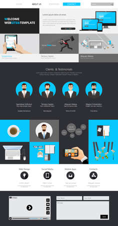 One page website design template. All in one set for website design that includes one page website templates, ux/ui kit for website design, and flat design illustrations.のイラスト素材