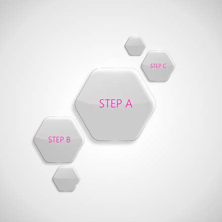 Modern 3d hexagonal infographic boxes. Numbered banners. Plastic glossy badges.のイラスト素材