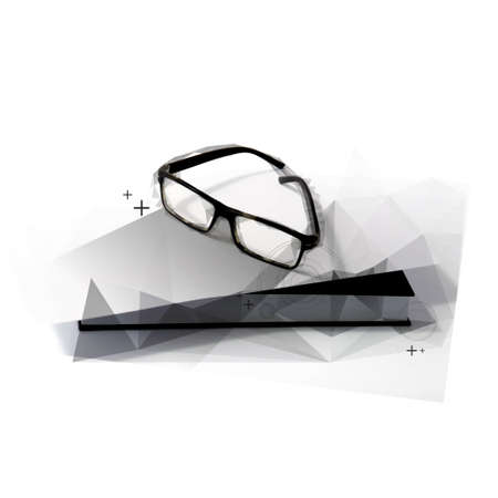 Abstract Polygon Black Eye Glasses on black book.のイラスト素材