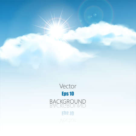 Blue sky with clouds and rays. Vector backgroundのイラスト素材