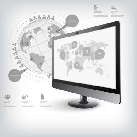Modern TV with Earth map and statisticsのイラスト素材