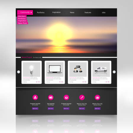 Website template Vector. with photorealistic sea sunrise illustration.のイラスト素材