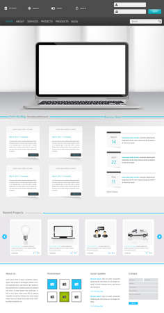 Clean Modern One page website design template. All in one set for website design includes harm one page website template with Tablet in Hand realistic illustration.のイラスト素材