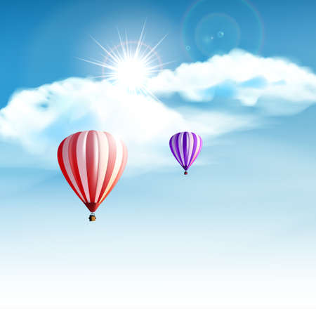 Hotair balloons in the cloudy blue sky. Realistic Vector illustration not TRACのイラスト素材