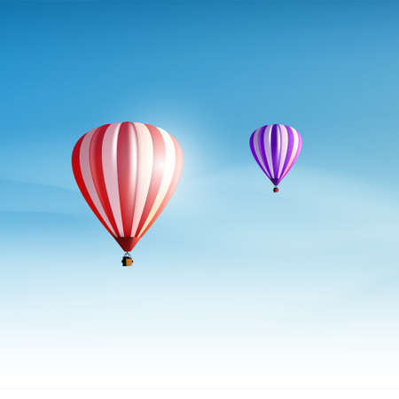 Hotair balloons in the cloudy blue sky. Realistic Vector illustration のイラスト素材