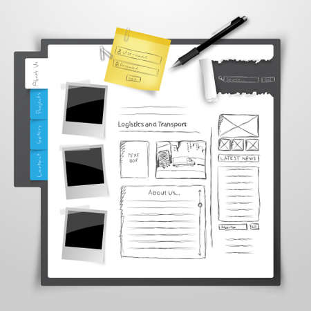 Creative Website Design Template Office Clipboard and things Blank Design Vectorのイラスト素材