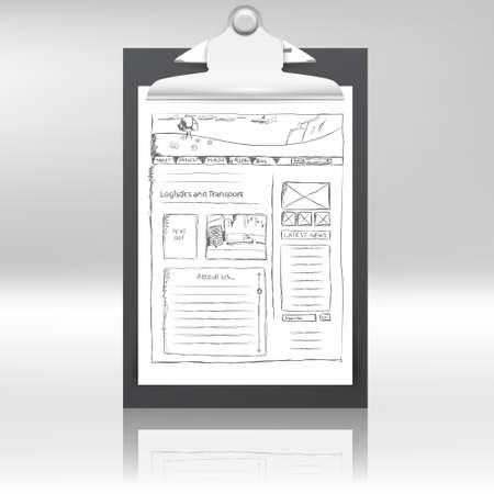 Website sketch on paper clipboard with realistic illustration.のイラスト素材