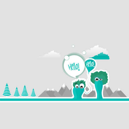 Minimal Cute Monstrers with speech bubble for your text. Vetor Illustration.のイラスト素材