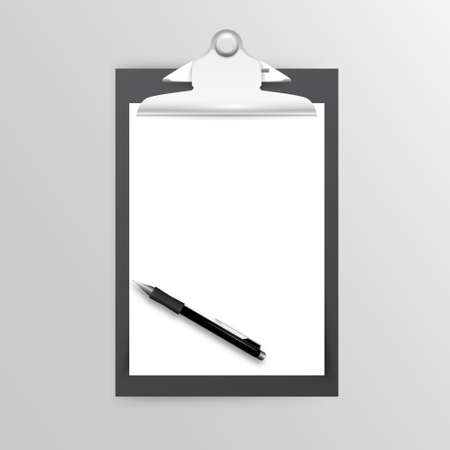 plastic clipboard with blank sheet paper and pen isolated on whiteのイラスト素材