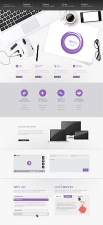 office scene one page website template design elements with stationeryのイラスト素材