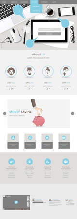 A Template one page website interface and set of buttons and icons flat. Modern flat style. Vectorのイラスト素材