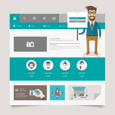 Flat web design elements, buttons, icons. Website template.のイラスト素材