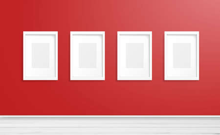 blank white interior picture frame on the red backgroundのイラスト素材