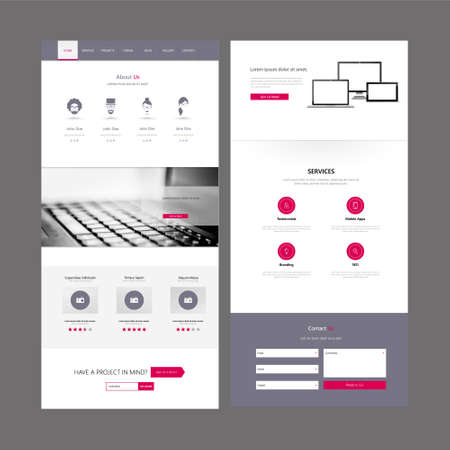 One Page Website Template Designs and Headerのイラスト素材