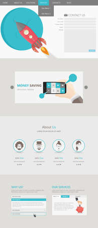 Flat style website design template with retro rocket spaceship illustrationのイラスト素材