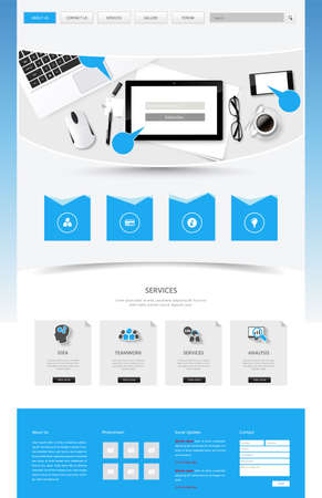 One Page Website Template, topview office desk, Vector Designのイラスト素材