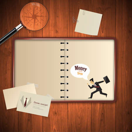 Open blank notebook on wooden table, Vintage style Vectorのイラスト素材