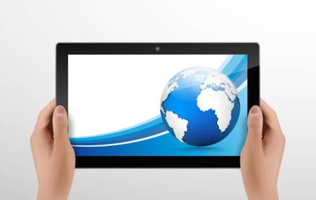 Generic tablet PC with globeのイラスト素材