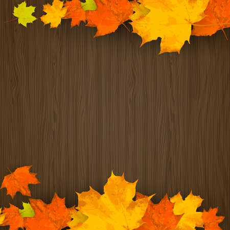 Autumn birch leaf on a wooden background vectorのイラスト素材
