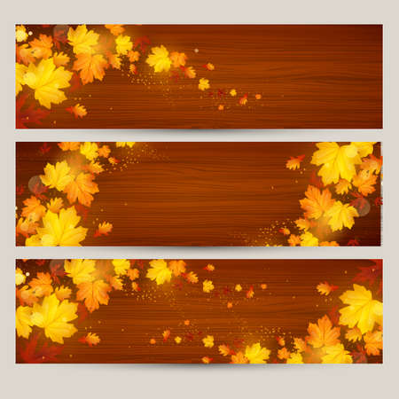 Vector set of colorful autumn leaves banners illustrationのイラスト素材