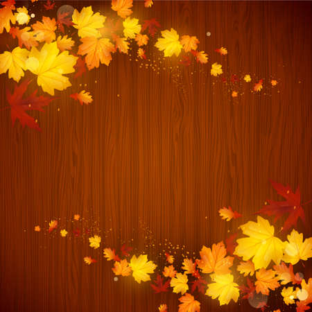 Autumn leaf on the wooden background vectorのイラスト素材