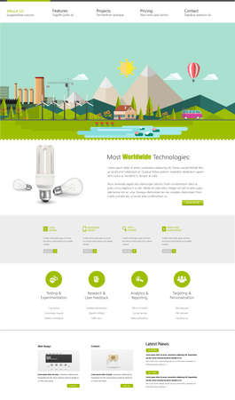 Modern Eco website template with eco flat landscape illustrationのイラスト素材