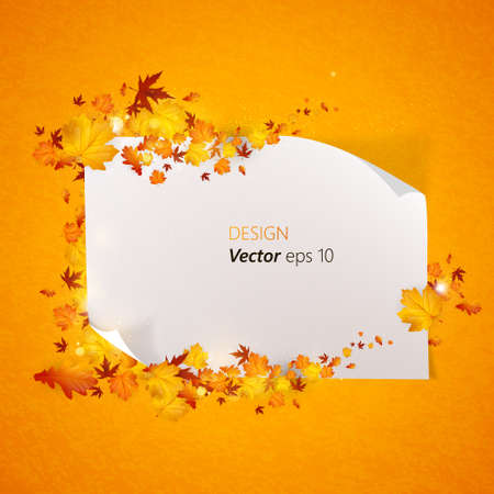 White paper blank on background with autumn maple leaves. Vectorのイラスト素材