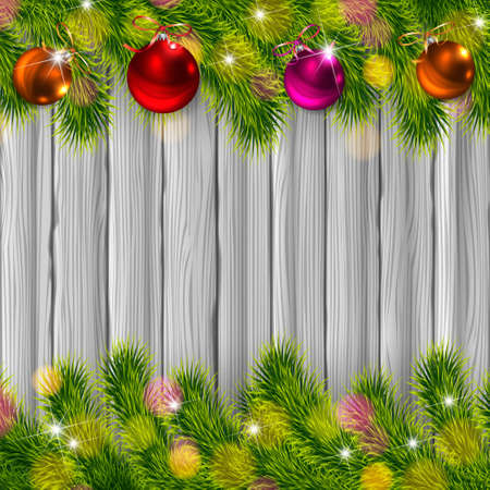 Vector Christmas decoration on old grunge wooden boardのイラスト素材
